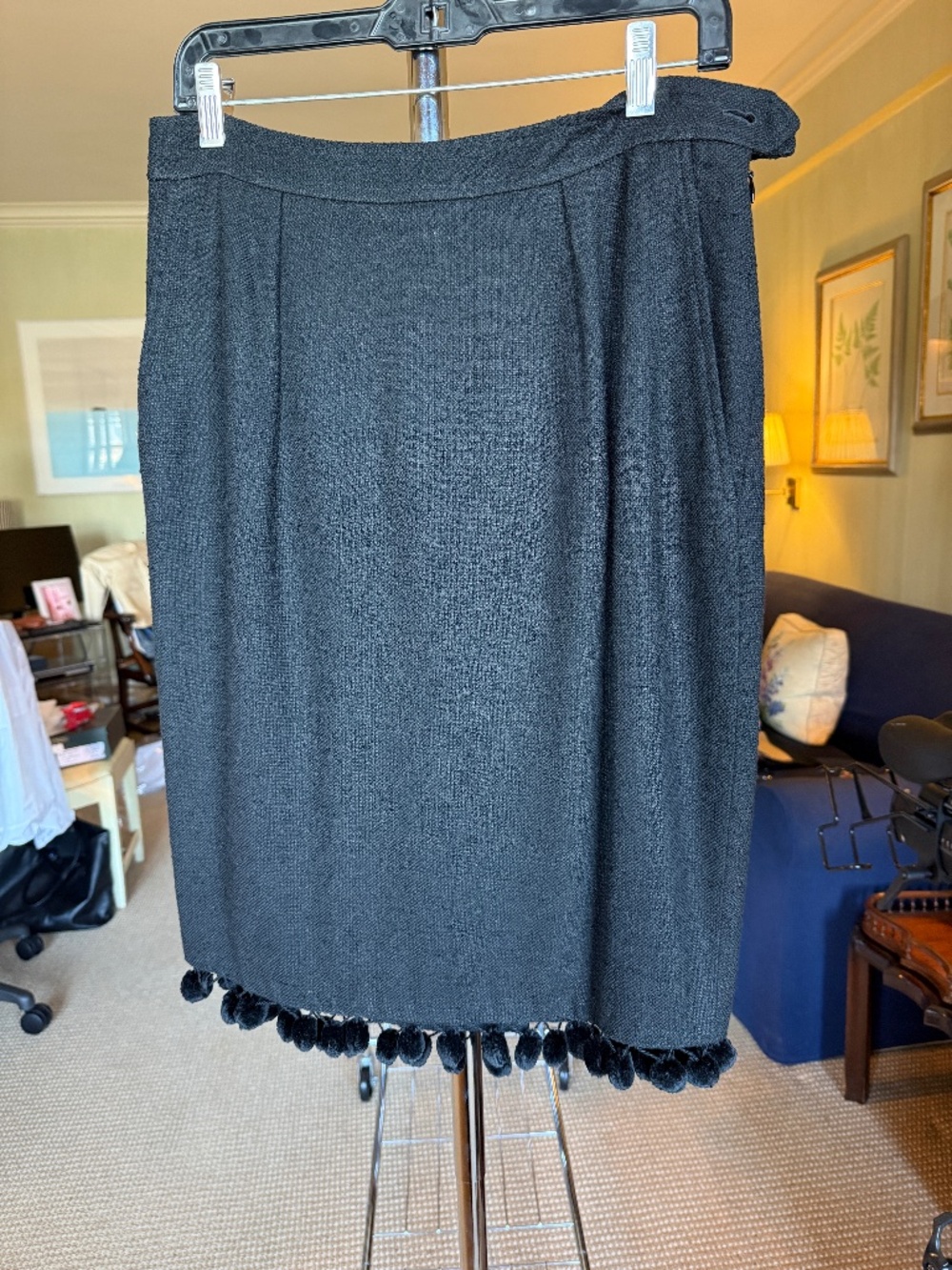 Vintage Saint Laurent Rive Gauche black textured skirt with pom-poms Size 42